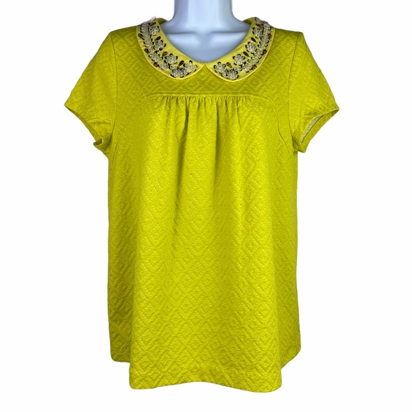 Anthropologie Tops - Anthropologie Yellow Knit Top Beaded Collar M